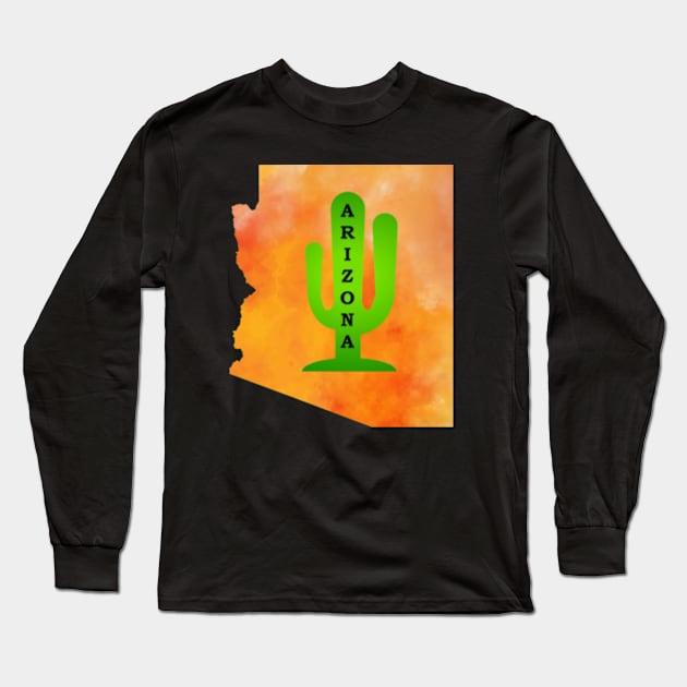 Arizona Cactus in a Sunset Sky State Map Long Sleeve T-Shirt by Star58